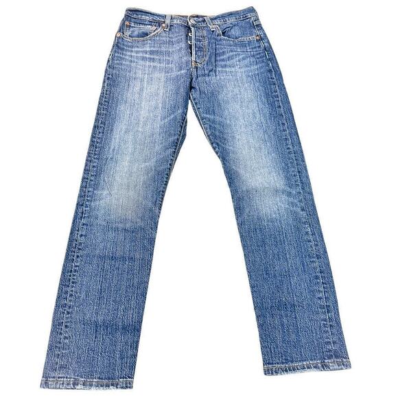 Levi's 501 Short Skinny Dark Wash Denim Jeans Button Fly Size 28 x 28 - Picture 2 of 9